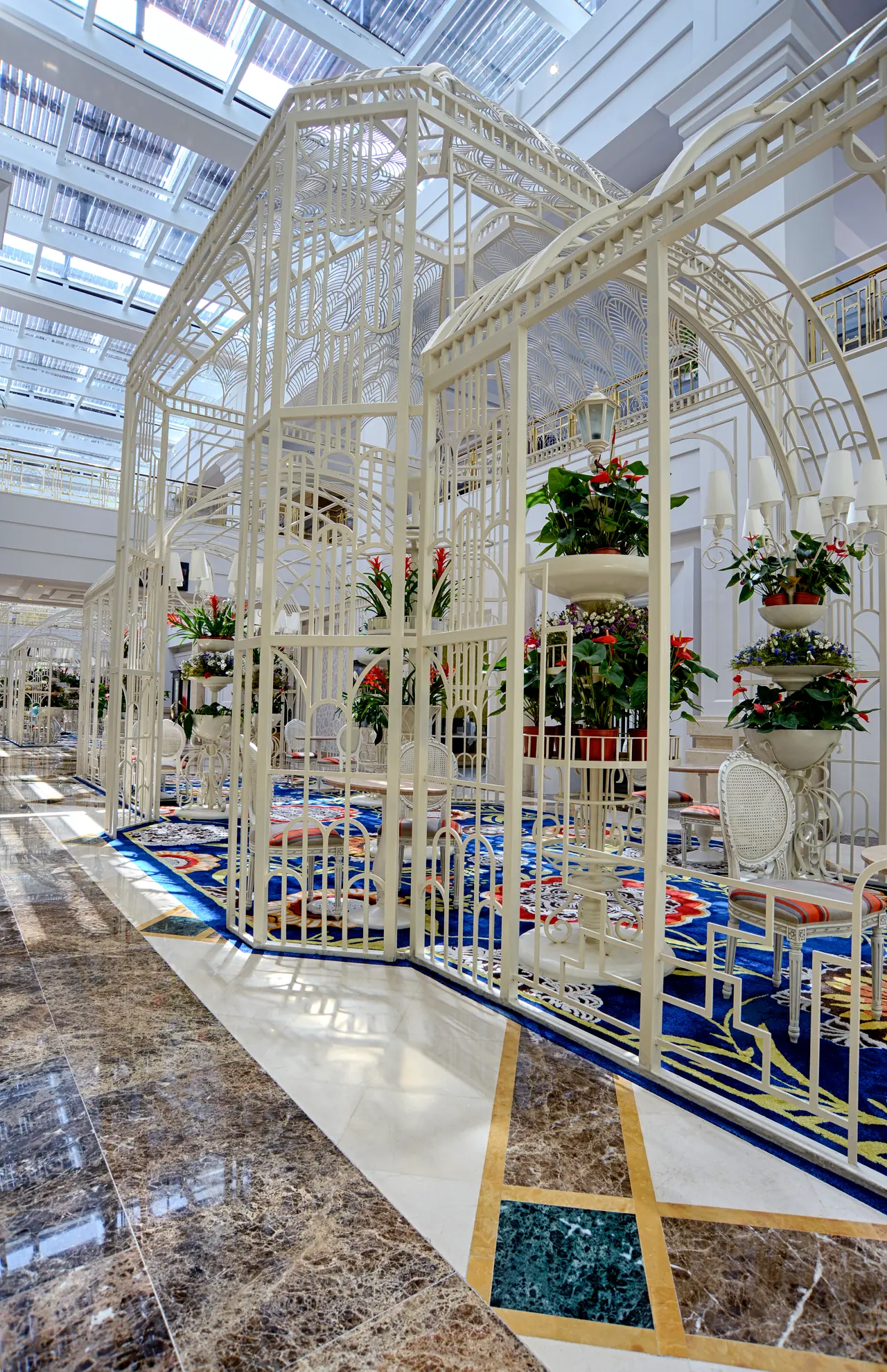 Rixos Premium Belek — White metal pavilion structure with flowers